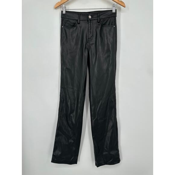 ZARA Faux Leather Straight Leg Trouser Pants Mid-Rise Black - Picture 5 of 11